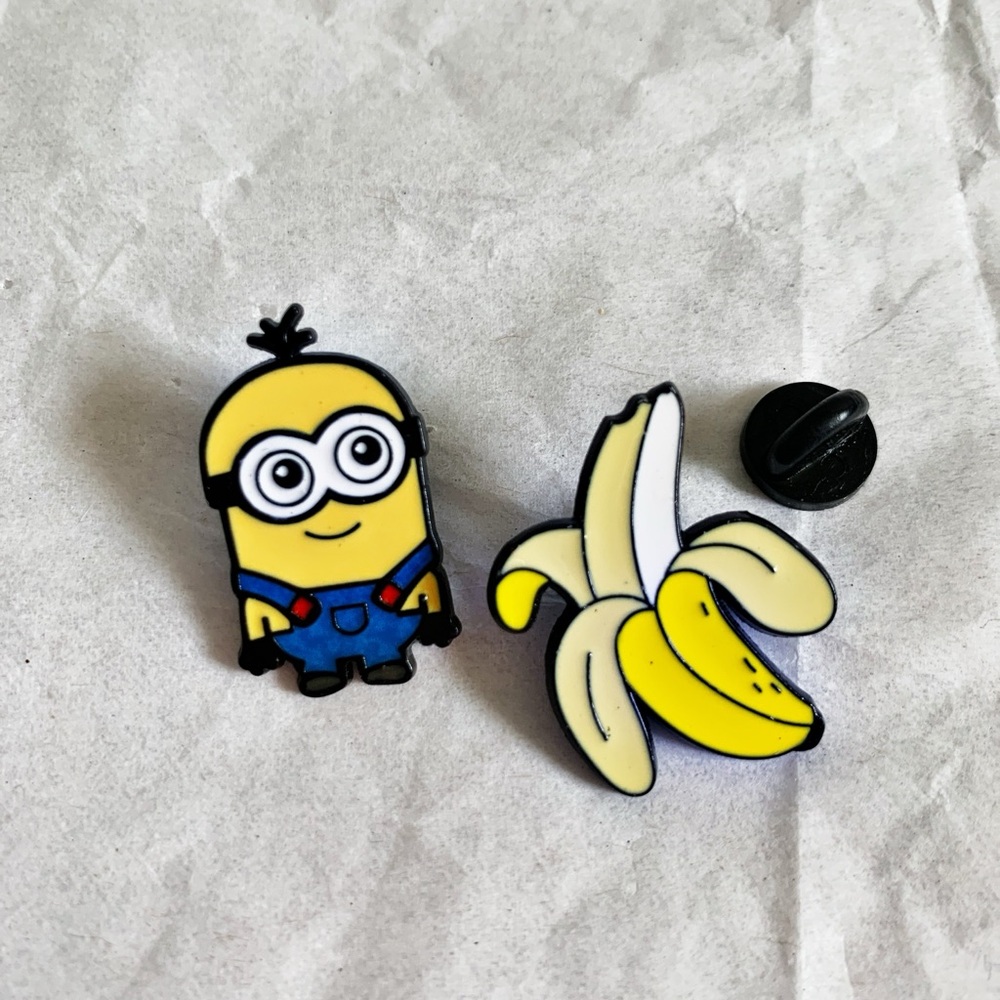 3/$15 Universal Minion & Banana Enamel 2 Pin Set Yellow and Blue Accents 1”